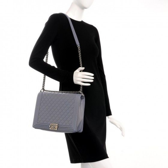 CHANEL Lambskin Quilted Large Boy Flap Shoulder Bag Grey - Picture 5 of 16